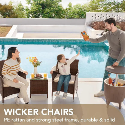 Devoko 3-Piece PE Rattan Patio Set  Brown and Beige Wicker Chairs with Matching Outdoor Table