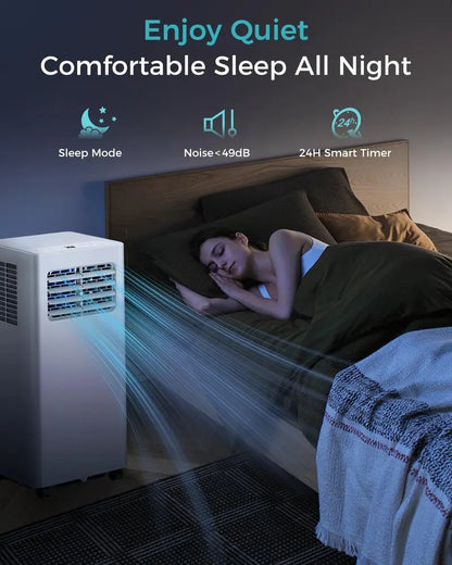 8,000 BTU Portable 3-in-1 Air Conditioner  Ultra-Quiet Cooling, Dehumidifying & Fan Modes for Spaces up to 350 sq ft, Remote & Timer Included