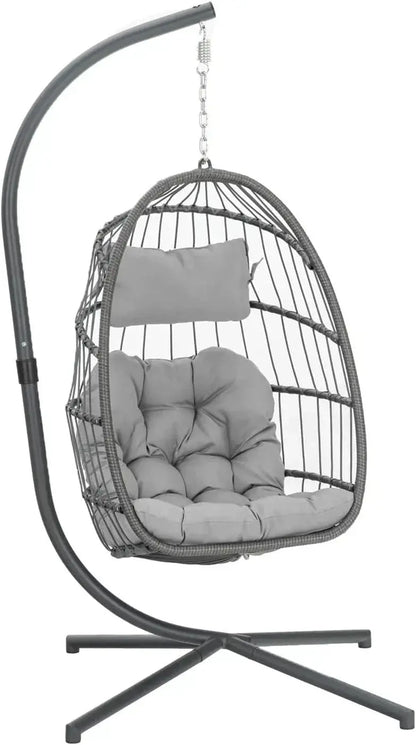 Yechen All-Weather Wicker Egg Hanging Chair with Stand — Indoor/Outdoor Swinging Seat