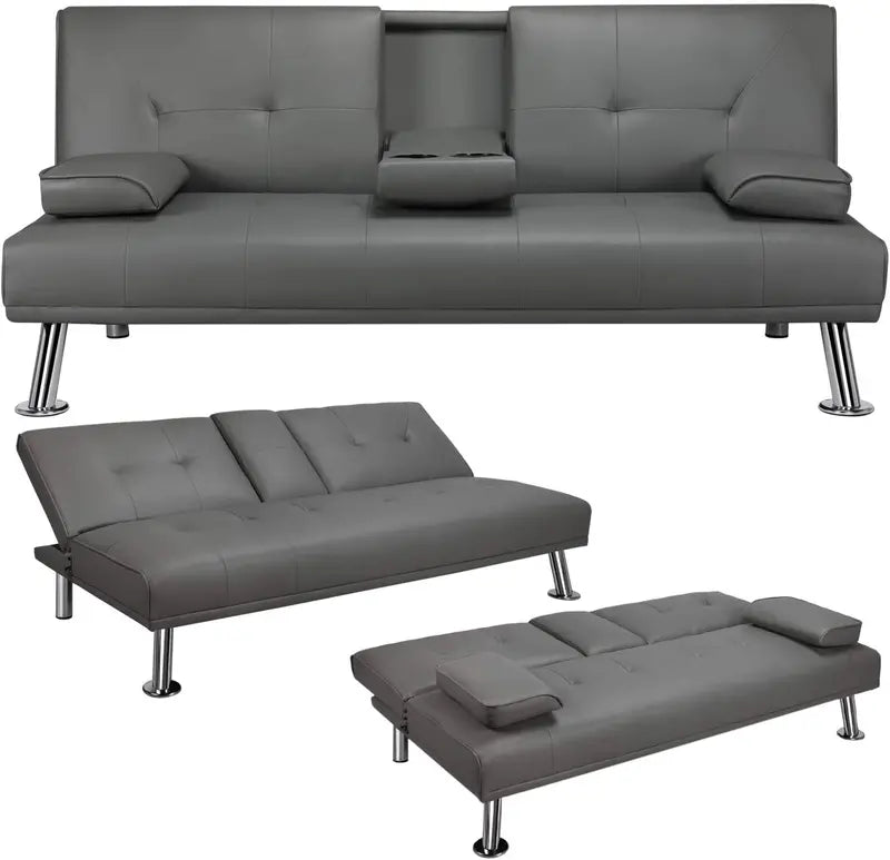 Yaheetech Convertible Sofa Bed  Faux Leather Reclining Loveseat with 3-Position Adjustability & 772-Lb Weight Limit