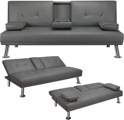 Yaheetech Convertible Sofa Bed  Faux Leather Reclining Loveseat with 3-Position Adjustability & 772-Lb Weight Limit