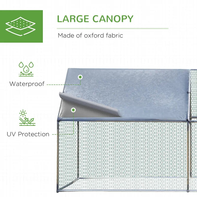 PawHut Galvanized Large Metal Chicken Coop Cage, 3 Room Walk-in Enclosure, Poultry Hen House with UV and Water Resistant Cover for Outdoor Backyard, 10′ x 19.7′ x 6.4′