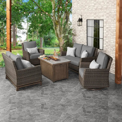 Agio 5-Piece Outdoor Fire Pit Seating Set  All-Weather Wicker Conversation Group