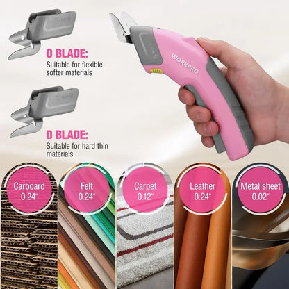 WORKPRO 4V Rechargeable Electric Scissors — Compact Cordless Cutter with Storage Case and 2 Blades