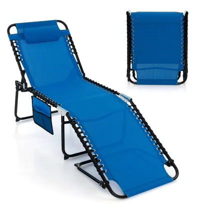 Adjustable Patio Chaise Lounge  Folding Recliner Chair with 4-Position Backrest, Side Pocket & Removable Headrest
