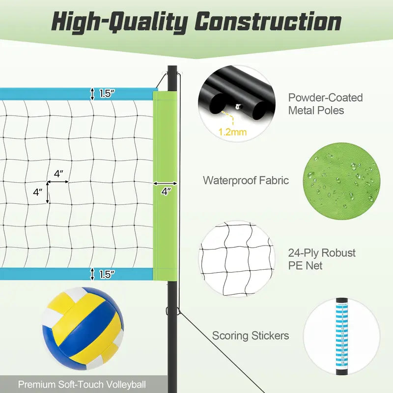 Easy-Setup Outdoor Volleyball Net Kit with Height-Adjustable Poles