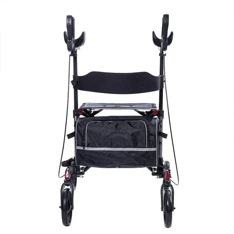 Heavy-Duty Upright Rollator Walker  Sturdy Standing Frame with Brakes, Seat, and Storage Bag for Seniors and Mobility Support
