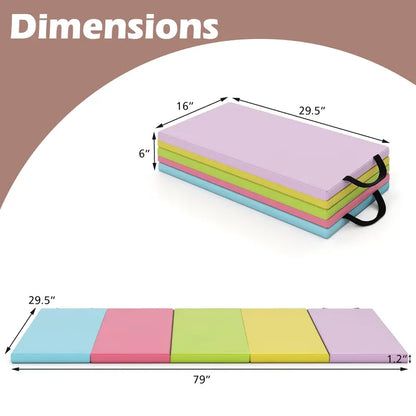 6.6′ x 2.5′ Folding Gymnastics Mat — Five-Panel Tumbling Pad with Carrying Handles