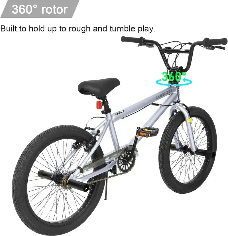 WEIZE 20-Inch BMX Bike  Durable Freestyle Stunt Bicycle for Kids and Adults, All-Terrain Ready