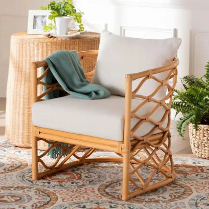 Acelynn Bohemian Rattan Armchair in Light Honey Finish
