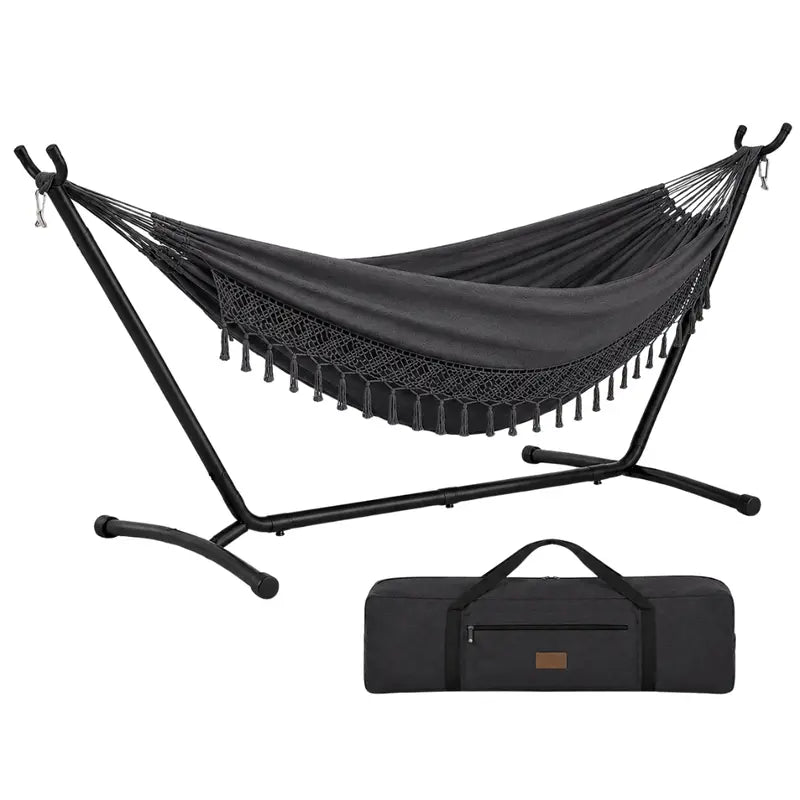 Double Camping Hammock with 450 lb Capacity Steel Stand and Travel Bag