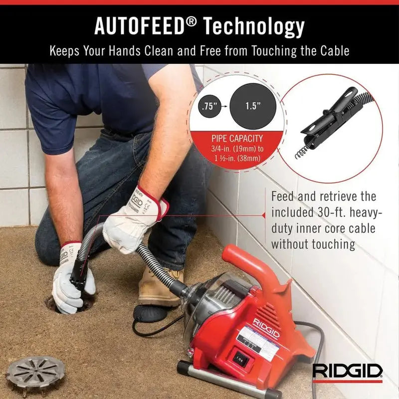 RIDGID PowerClear Drain Snake  120V Heavy-Duty Auger for Sinks, Showers &amp; Tubs (Model 55808)