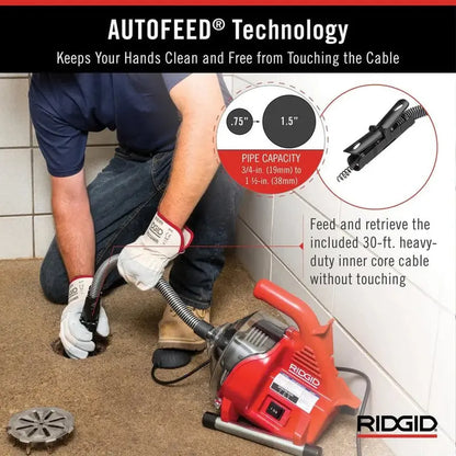 RIDGID PowerClear Drain Snake  120V Heavy-Duty Auger for Sinks, Showers &amp; Tubs (Model 55808)