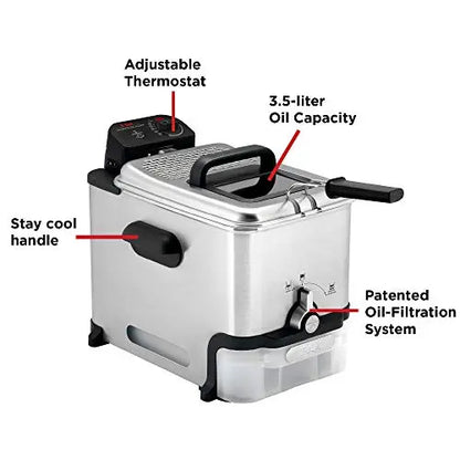 T-fal Ultimate Steel Deep Fryer  3.5L Capacity with Basket, Precise Temperature Control & Oil-Level Indicator