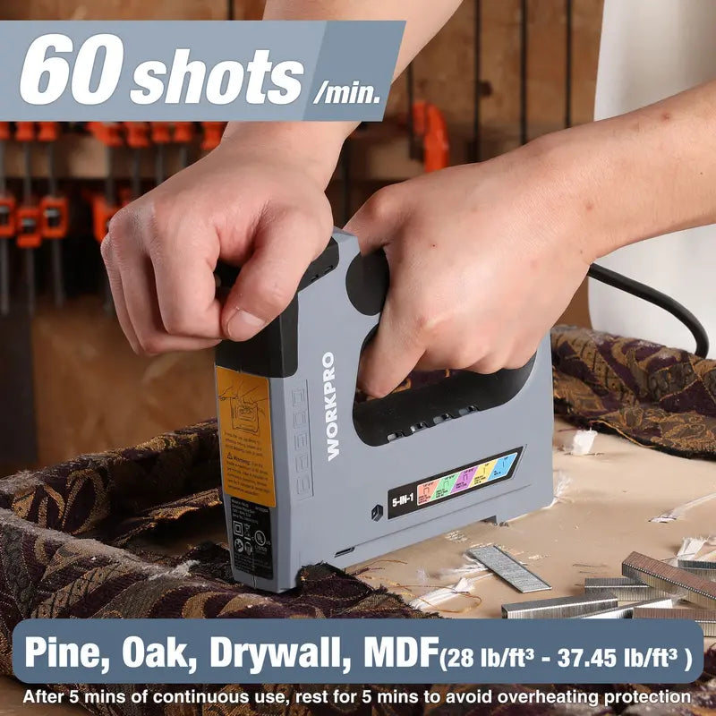 WORKPRO 5-in-1 Corded Staple Gun & Brad Nailer Kit — Includes 2000 Fasteners