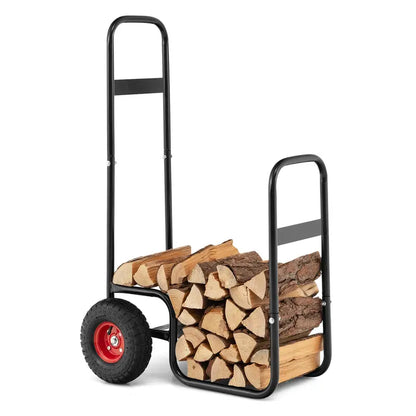 Log Cart for Firewood Transport  Indoor/Outdoor Storage Mover with Durable Rubber Wheels