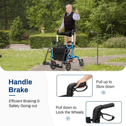 Dual-Mode Rollator Walker with Seat & Brakes  Lightweight Mobility Aid for Seniors