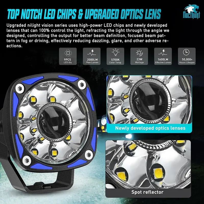 Dual 9-LED Round Off-Road Driving Lights  3-Inch Spotlight Kit with Rocker Switch & Harness for Trucks/ATVs/UTVs