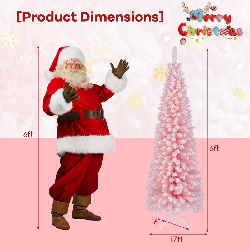 6 ft Pink Slim Pencil Christmas Tree  Unlit Skinny Artificial Xmas Tree with 460 Branch Tips