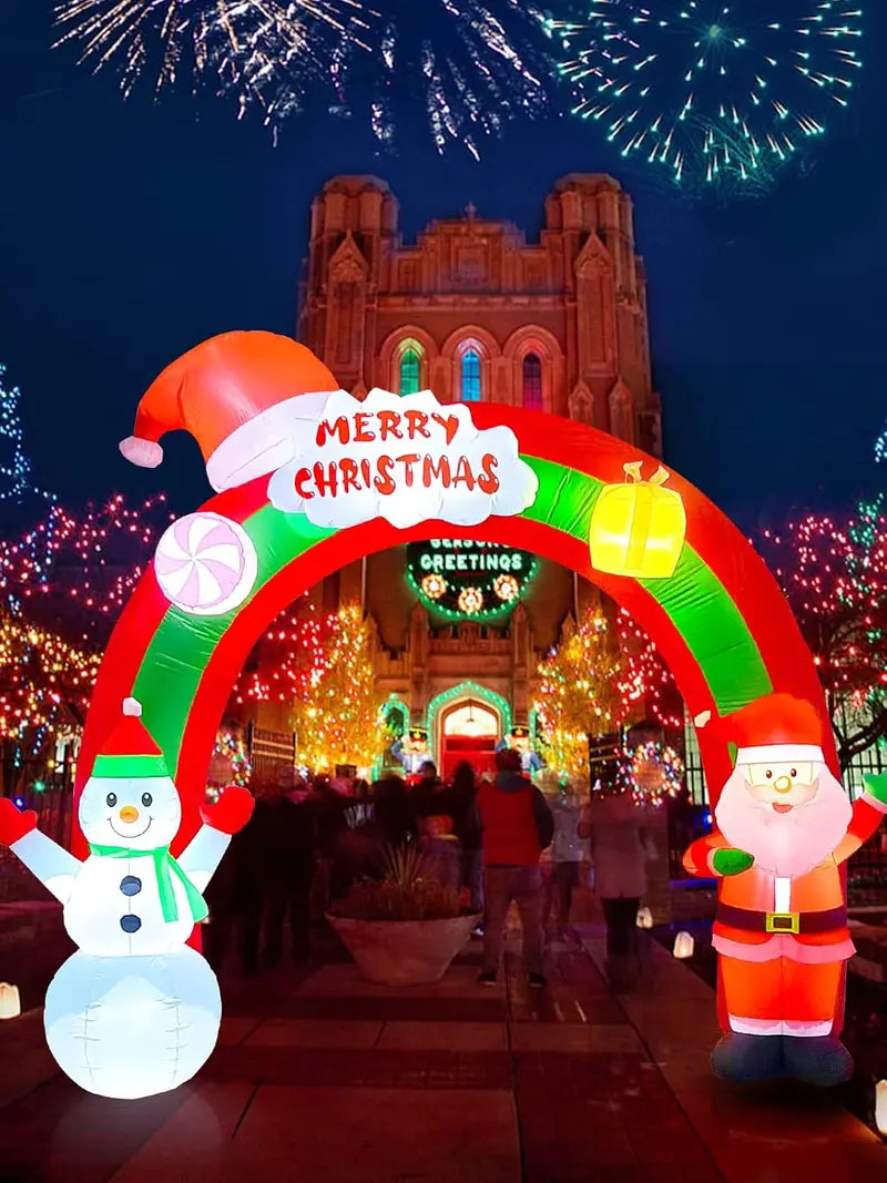 EBANKU 9FT Christmas Inflatable Santa Claus & Snowman Archway with LEDs, Vinyl Holiday Decor for Indoor/Outdoor Use