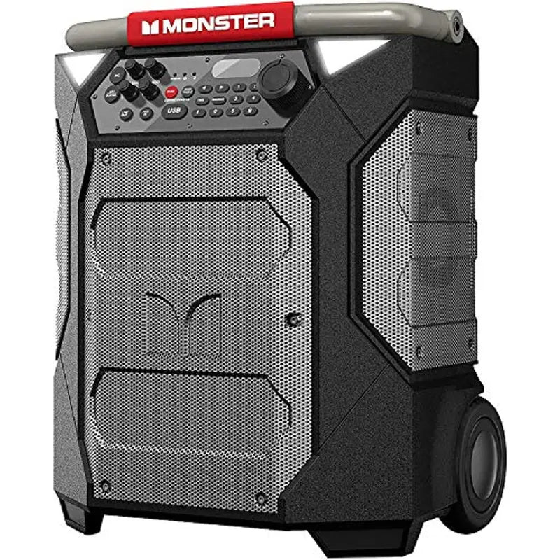 Monster Rockin’ Roller 270 Portable Indoor/Outdoor Wireless Speaker, 200 Watts, Up to 100 Hours Playtime, IPX4 Water Resistant, Qi Charger, Connect to Another TWS Speaker (Slate)