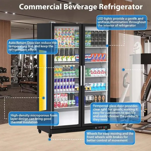 Glass-Front Upright Display Cooler  39 Cubic Feet, Dual-Swing Doors, LED Illumination