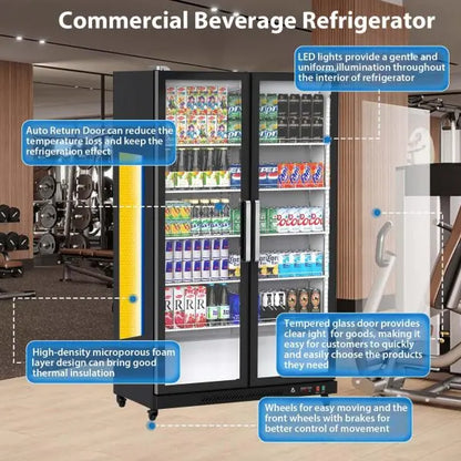 Glass-Front Upright Display Cooler  39 Cubic Feet, Dual-Swing Doors, LED Illumination