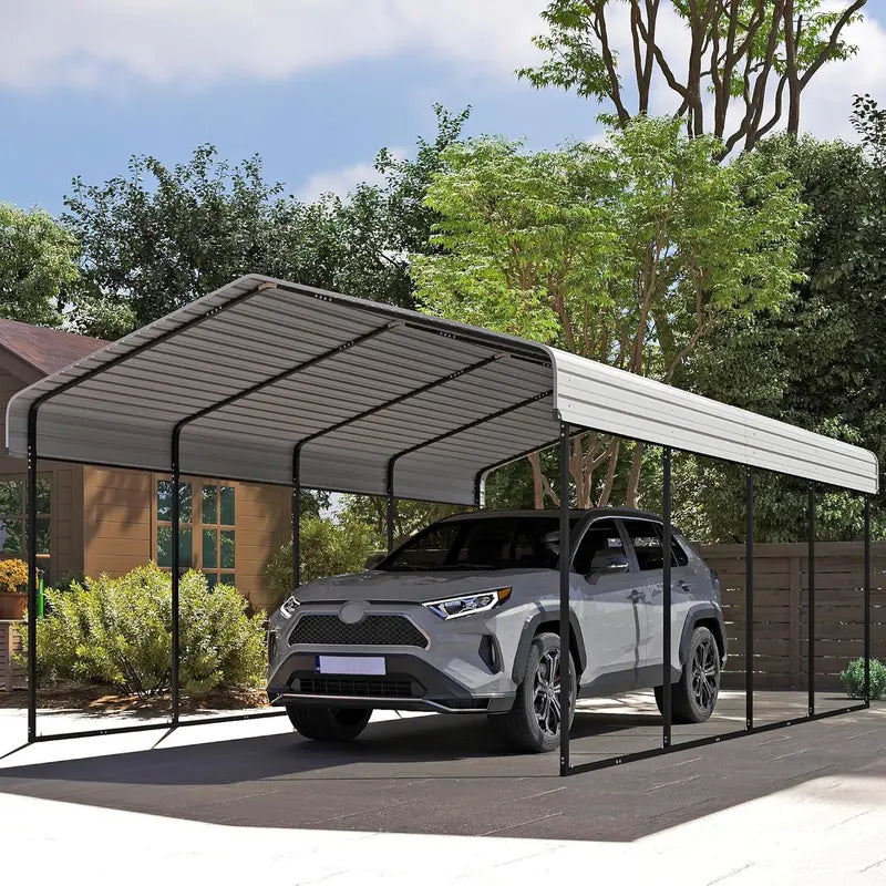 10 ft x 15 ft Reinforced Metal Carport  Weather-Resistant Outdoor Garage or Shade Structure