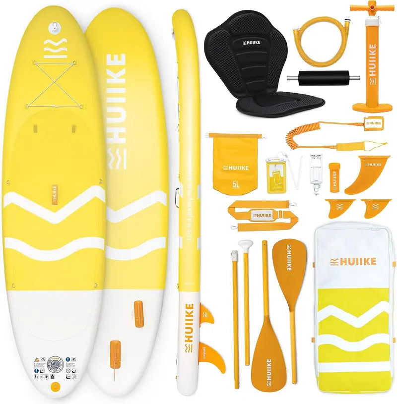 HUIIKE All-in-One Inflatable Paddle Board Kit with Pump, Paddle & Fins