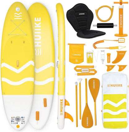 HUIIKE All-in-One Inflatable Paddle Board Kit with Pump, Paddle & Fins