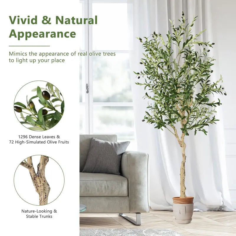 6-Foot Silk Olive Tree  Tall Realistic Fake Potted Tree with Decorative Planter