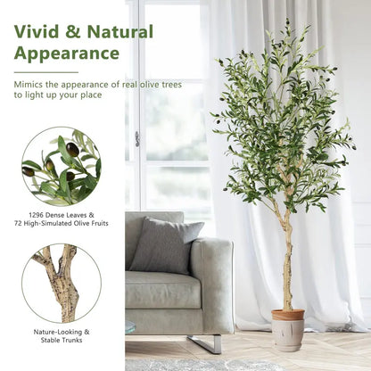 6-Foot Silk Olive Tree  Tall Realistic Fake Potted Tree with Decorative Planter