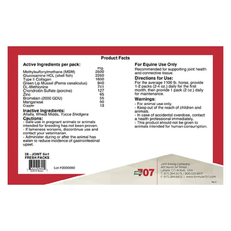 Formula 707 Joint 6-in-1 Daily Packs for Horses  28 Day Supply, Supports Joints, Cartilage & Tendons with Green-Lipped Mussel