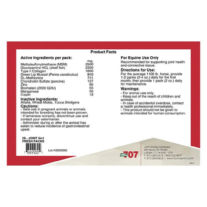 Formula 707 Joint 6-in-1 Daily Packs for Horses  28 Day Supply, Supports Joints, Cartilage & Tendons with Green-Lipped Mussel