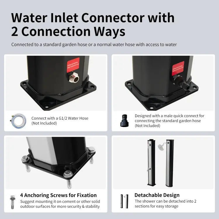 Freestanding Solar-Powered Outdoor Shower: 7.2-Foot Tall with Foot Rinse Feature