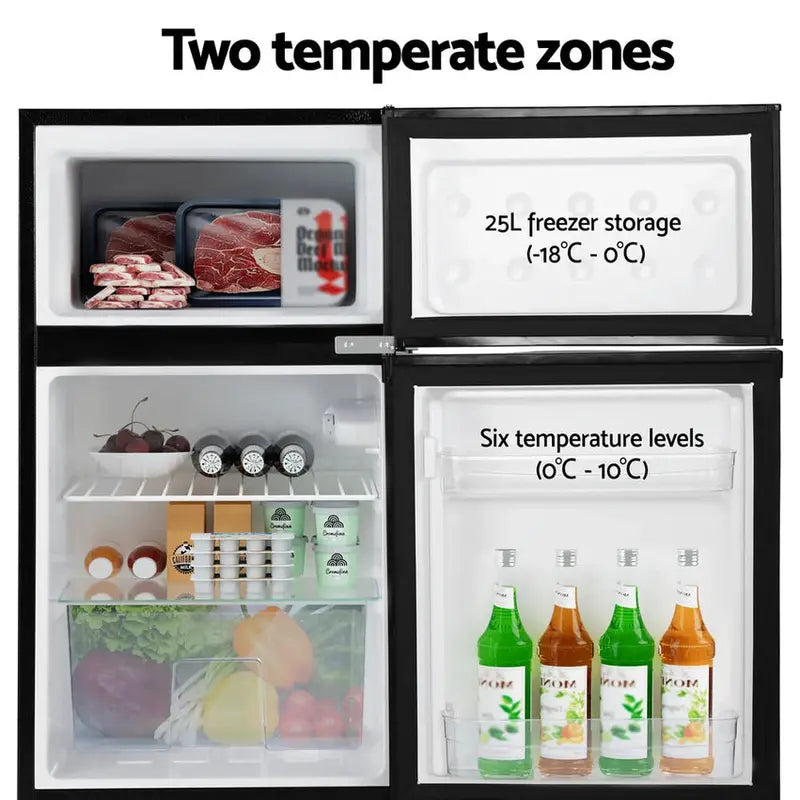 Devanti 80L Bar Fridge  Compact Black Mini Refrigerator & Freezer Combo