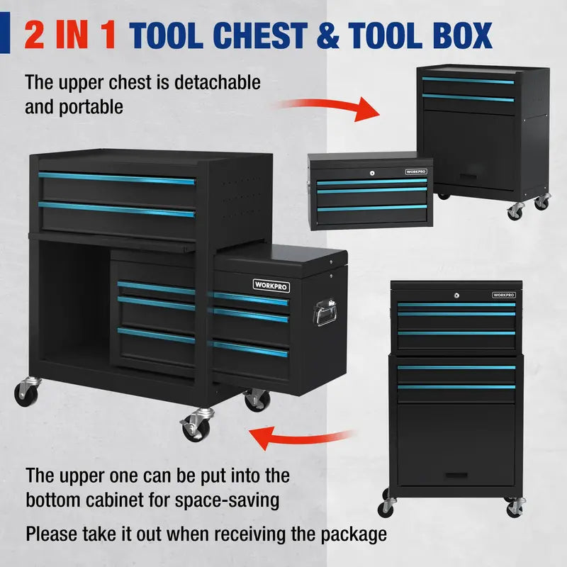 WORKPRO Sliding-Metal 5-Drawer Rolling Tool Cabinet  Mobile Storage Solution with Smooth Casters