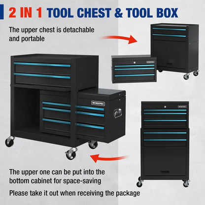 WORKPRO Sliding-Metal 5-Drawer Rolling Tool Cabinet  Mobile Storage Solution with Smooth Casters