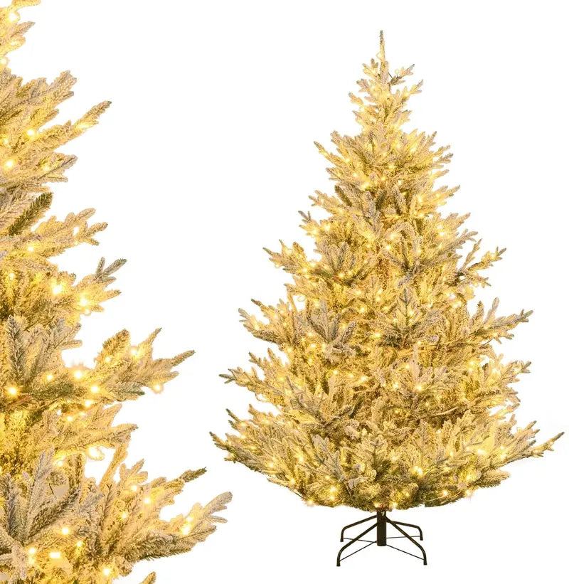 6-Foot to 8-Foot Pre-Lit Snow-Flocked Christmas Tree for Indoor or Office Holiday Display