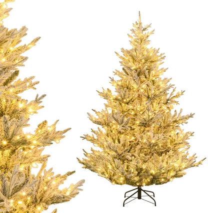 6-Foot to 8-Foot Pre-Lit Snow-Flocked Christmas Tree for Indoor or Office Holiday Display