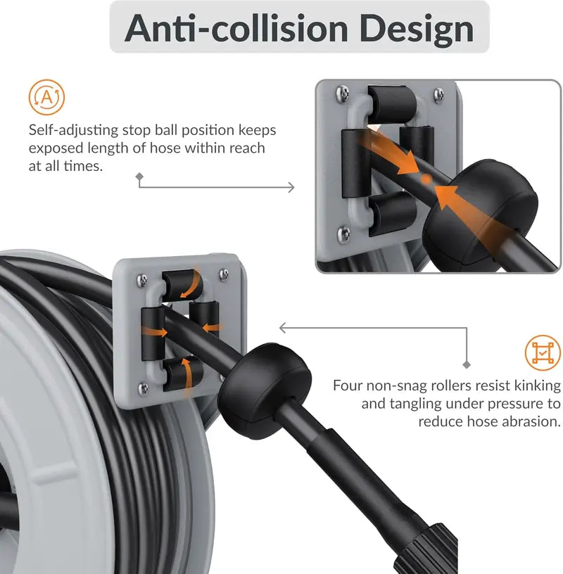 Giraffe Tools Wall-Mounted Pressure Washer Hose Reel  Auto-Rewind, Adjustable Length Lock & Durable Construction