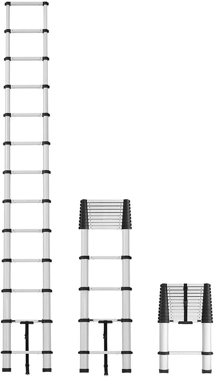 SmartClose Telescoping Aluminum Ladder  12.5 ft Extendable, 16 ft Max Reach, 300-lb Capacity
