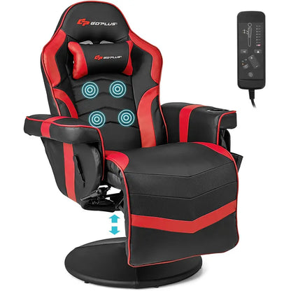 Ergonomic Gaming Chair with Adjustable Height, Massage Function & Retractable Footrest