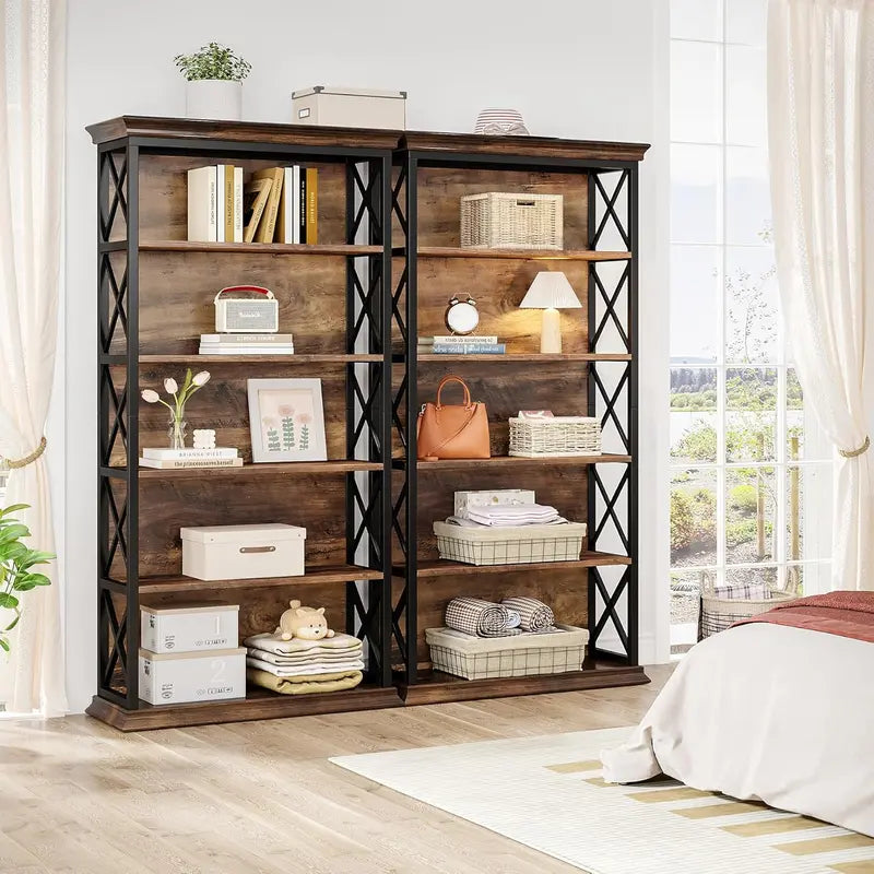 Tall 6-Tier Industrial Bookcase  71-Inch Floor-Standing Display Shelf for Living Room or Home Office