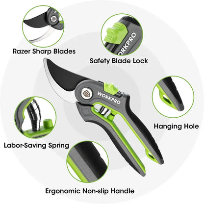 WORKPRO 8-Inch Bypass Pruning Shears & 6.25-Inch Straight Garden Scissors  2-Piece Set