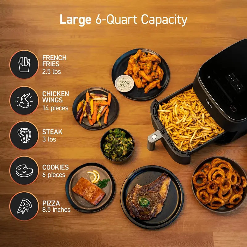 COSORI Compact 6-Quart 9-in-1 Air Fryer  Turbo-Speed Performance with Even Heat Distribution