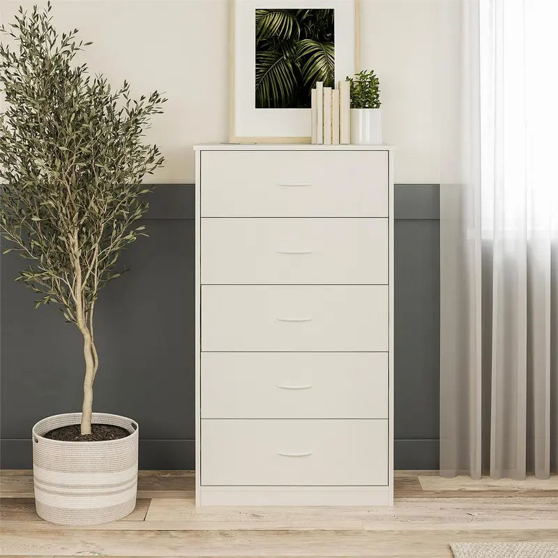 Mainstays 5 Drawer Dresser, White  Classic Bedroom Storage with Safety Lock & Metal Slides