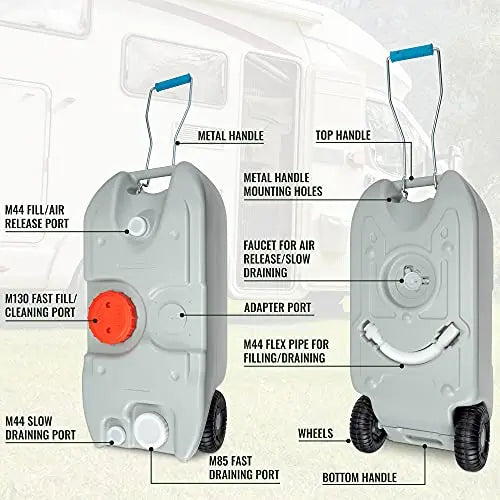Hike Crew RV 10.6 Gallon Waste Holding Tank | Portable Odorless Black   Grey Water Tote for Camper with Rotating Drain Spout