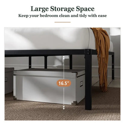 Amolife Heavy Duty Queen Size Metal Platform Bed Frame with 16.5  Large under Bed Storage Space