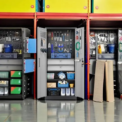 Yizosh Heavy-Duty Steel Garage Cabinet with Locking Doors  Industrial Tool Storage Unit